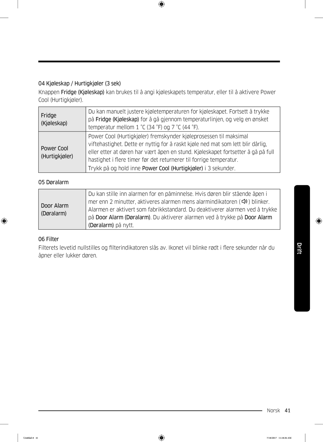 Samsung RS58K6697SL/EE, RS62K6197SL/EE manual Norsk 41  